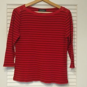 🏷️ Lauren Ralph Lauren • Boat Neck T-Shirt in Red & Navy Stripes • Size L